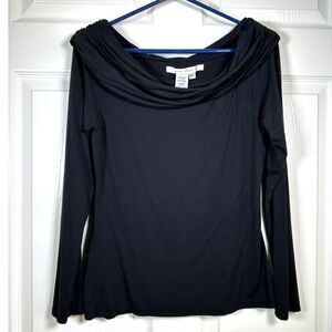 Max Studio Black Scoop Neck Long Sleeve Shirt - Medium